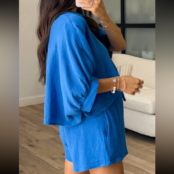 🇺🇸Shop Talulah Madi Nelson bright royal blue two piece cover up gauze small S - Picture 3 of 5